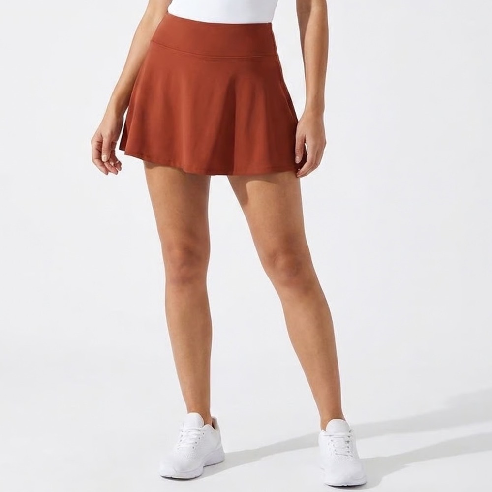 CALIA Womens Court Collection Back Pleated Skort Red Brown High Rise Large